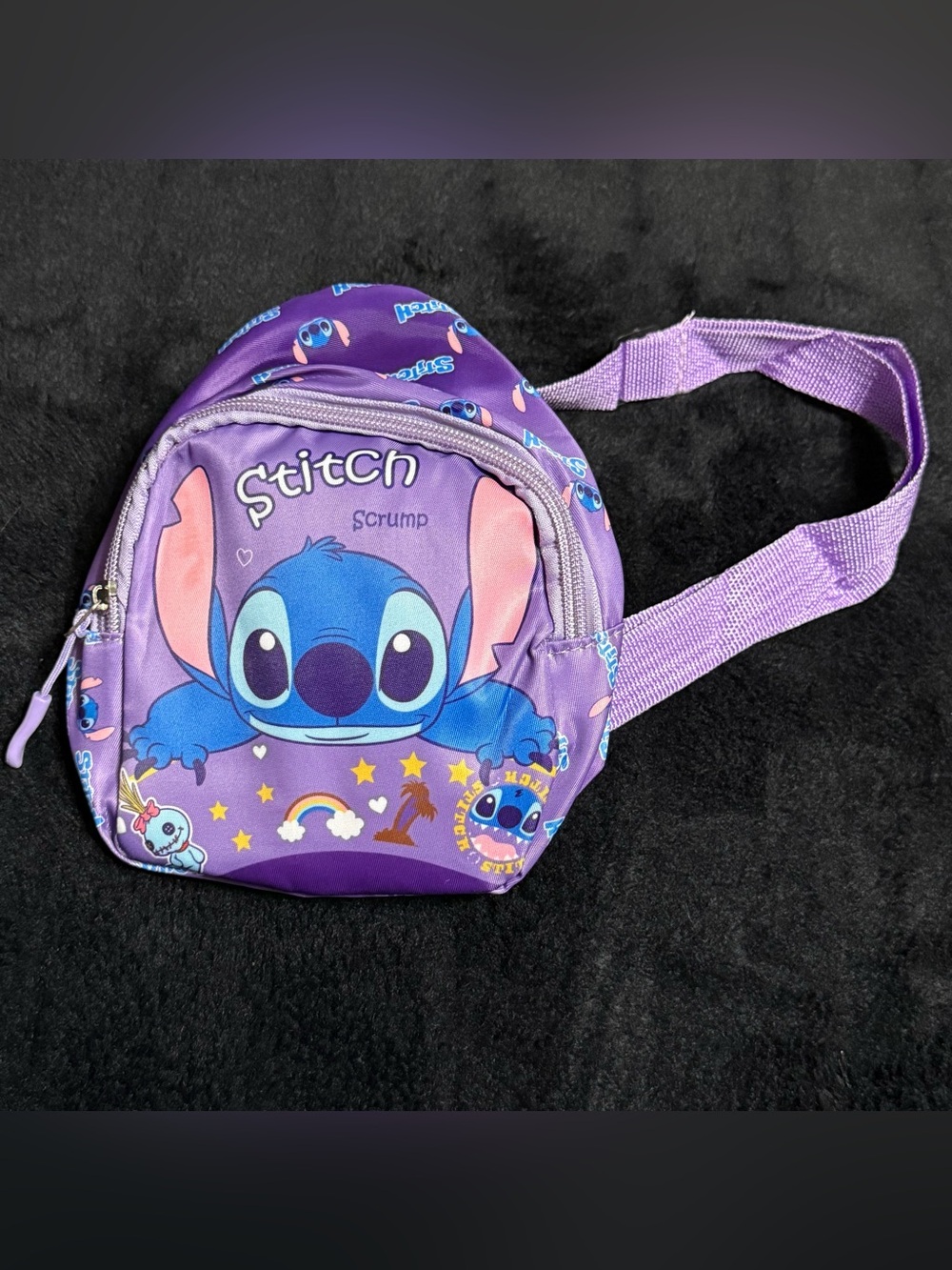 💞4/$35-Disney Stitch Mini Backpack Crossbody Bag Purple Lilo & Stitch Kids Bag